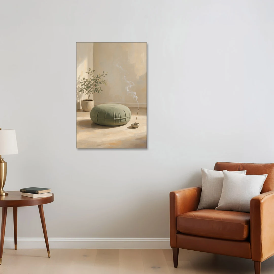 Sage Meditation Cushion with Rising Incense Smoke - Canvas Wall Art - Sofa - 24x36