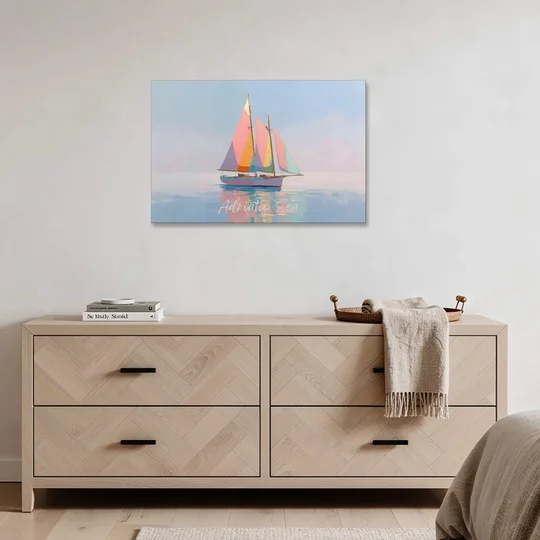 Sailboat Painting in Soft Pastels - Canvas Wall Art - Coffee Table - 36x24