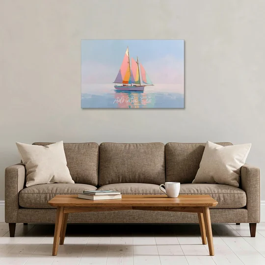 Sailboat Painting in Soft Pastels - Canvas Wall Art - Sofa - 36x24