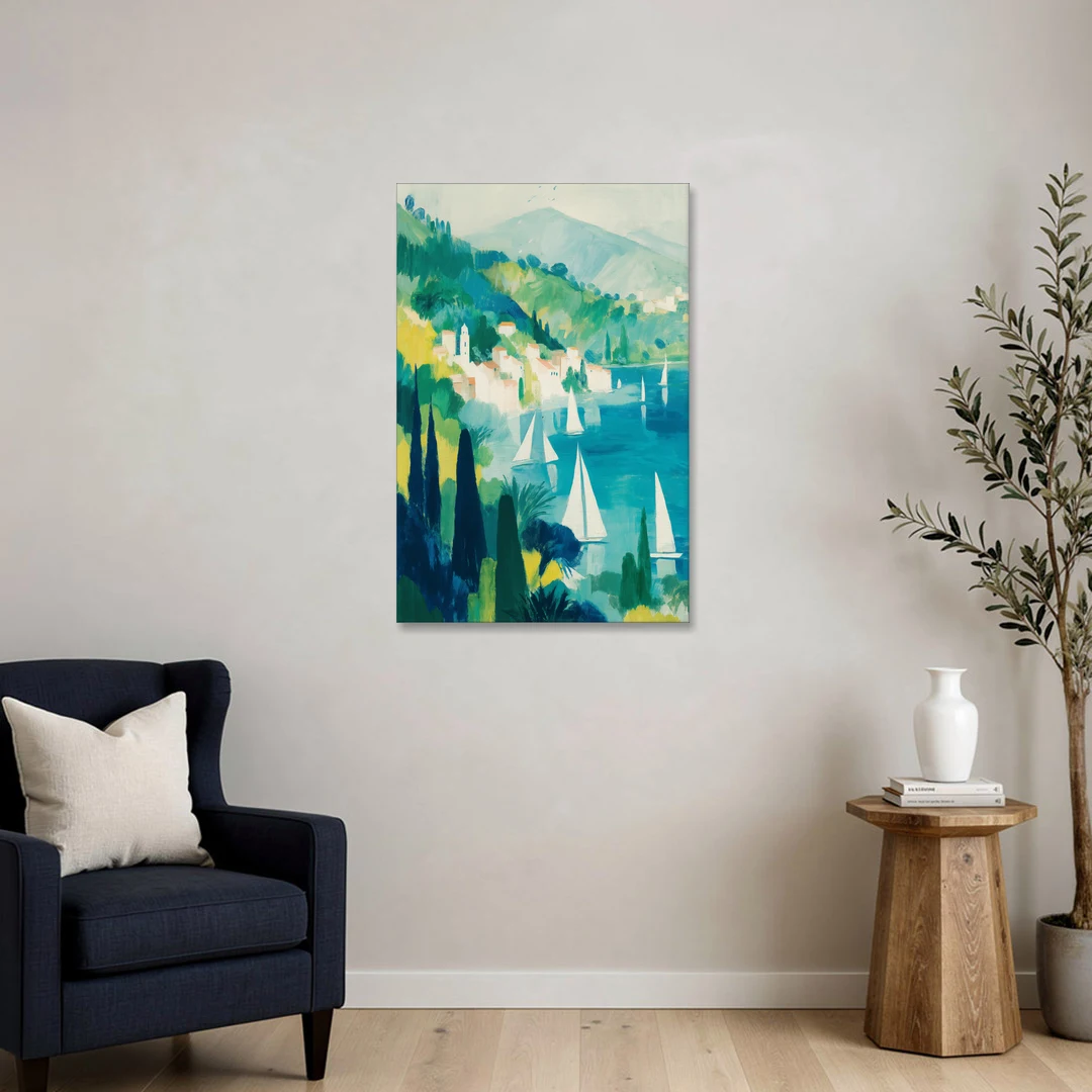 Sailboat Wall Art with Cypress Trees - Canvas Wall Art - Sofa - 24x36