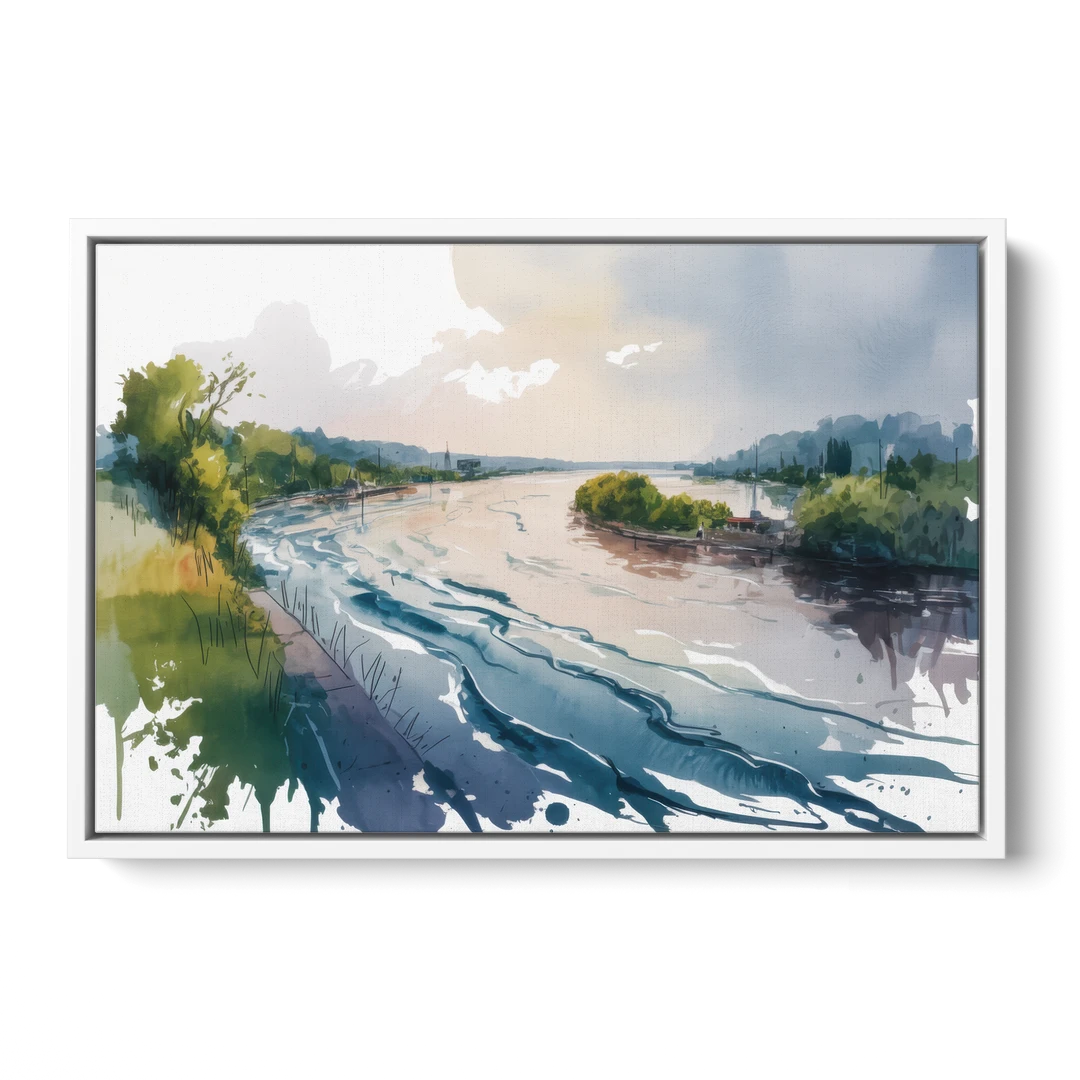 Saint Lawrence River View - White Framed Canvas Wall Art - Front