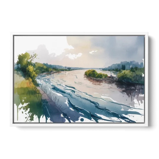 Saint Lawrence River View - White Framed Canvas Wall Art - Front