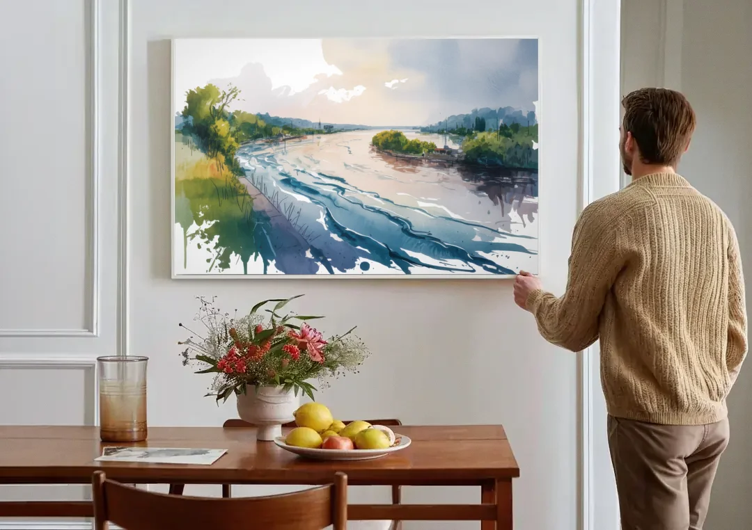 Saint Lawrence River View canvas wall art above a dining table