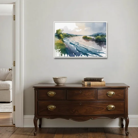 Saint Lawrence River View - White Framed Canvas Wall Art - Coffee Table - 36x24