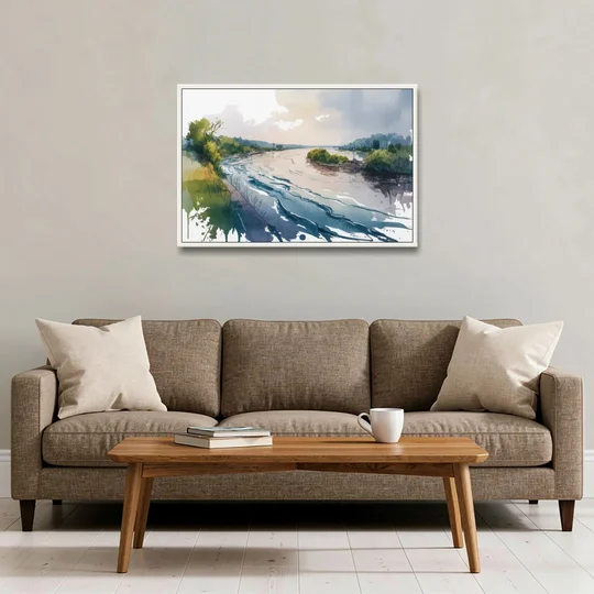 Saint Lawrence River View - White Framed Canvas Wall Art - Sofa - 36x24
