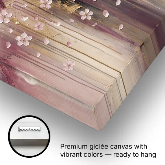 Sakura Painting with Dripping Rose and Gold - Canvas Wall Art - Gallery Wrap Corner
