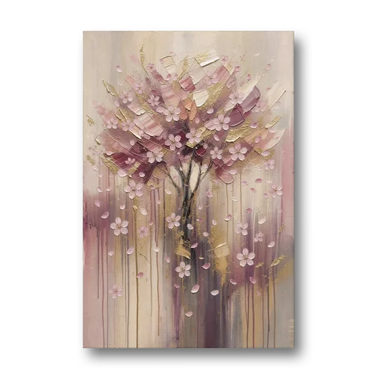 Sakura Painting with Dripping Rose and Gold - Canvas Wall Art - Front
