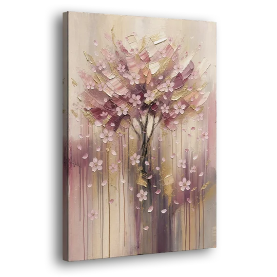 Sakura Painting with Dripping Rose and Gold - Canvas Wall Art - Side