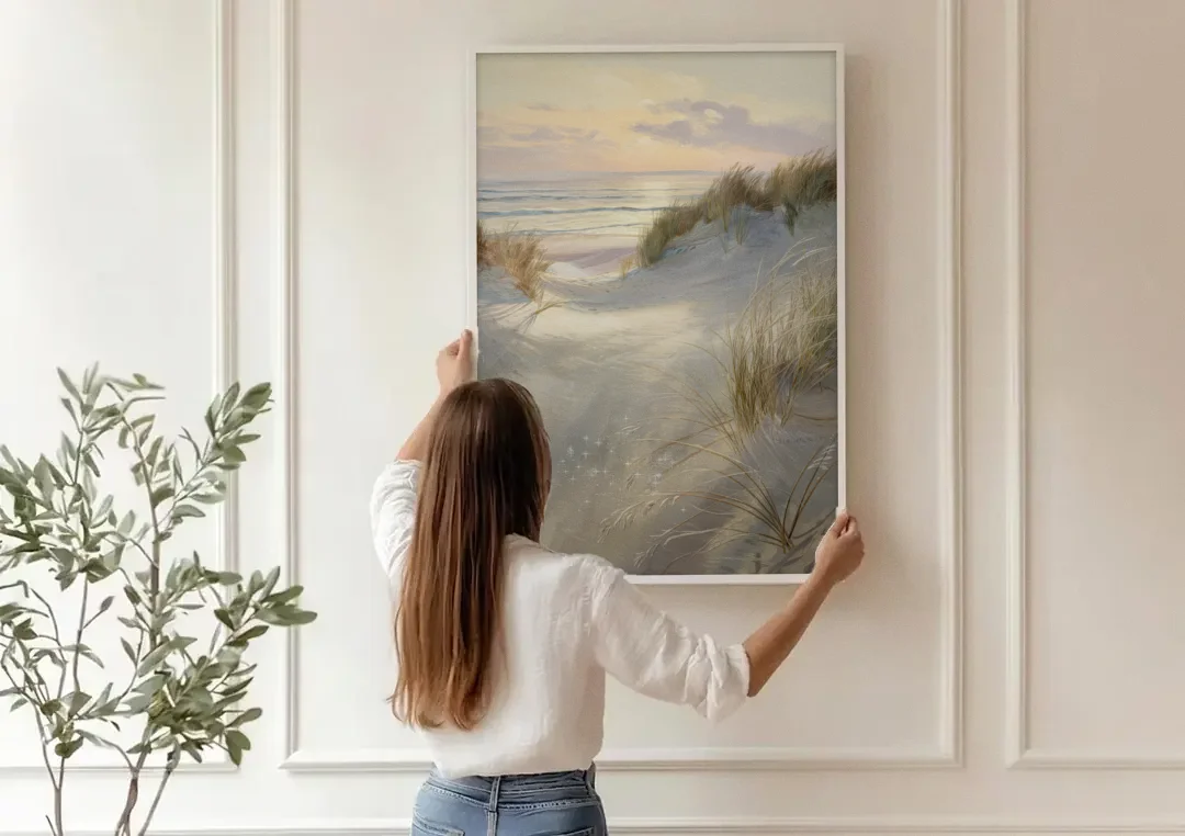 Salem Coastal Charm canvas wall art being hung on a paneled wall