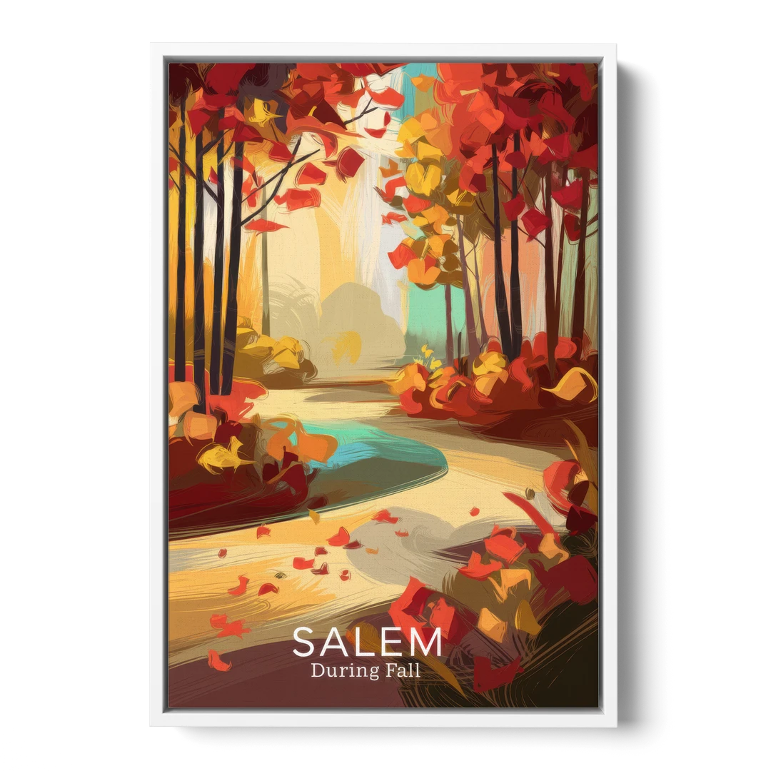 Salem Fall Foliage - White Framed Canvas Wall Art - Front