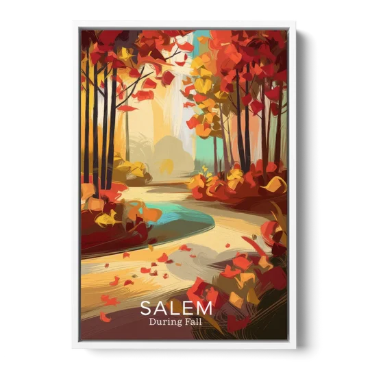 Salem Fall Foliage - White Framed Canvas Wall Art - Front