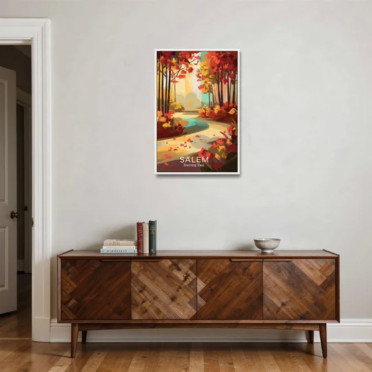 Salem Fall Foliage - White Framed Canvas Wall Art - Coffee Table - 24x36