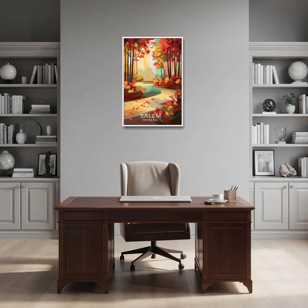 Salem Fall Foliage - White Framed Canvas Wall Art - Office - 24x36
