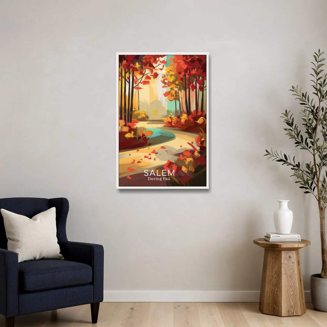 Salem Fall Foliage - White Framed Canvas Wall Art - Sofa - 24x36