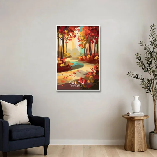Salem Fall Foliage - White Framed Canvas Wall Art - Sofa - 24x36
