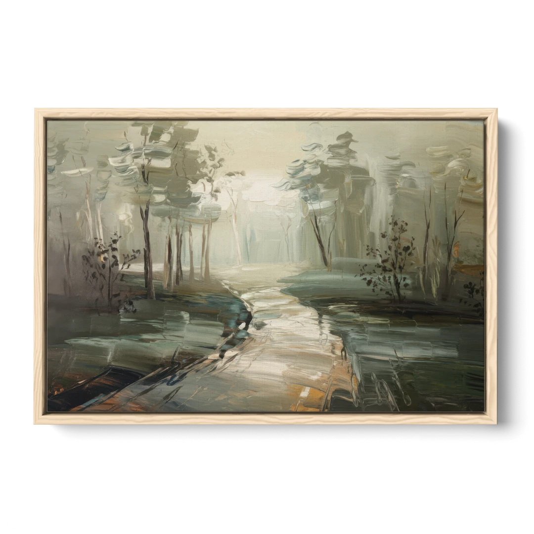 Salem Foggy Morning - Oak Framed Canvas Wall Art - Front