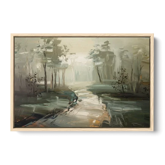 Salem Foggy Morning - Oak Framed Canvas Wall Art - Front