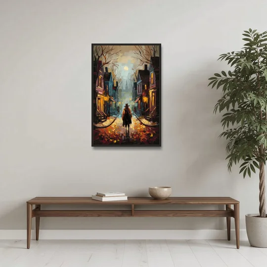 Salem Historic Downtown - Black Framed Canvas Wall Art - Coffee Table - 24x36