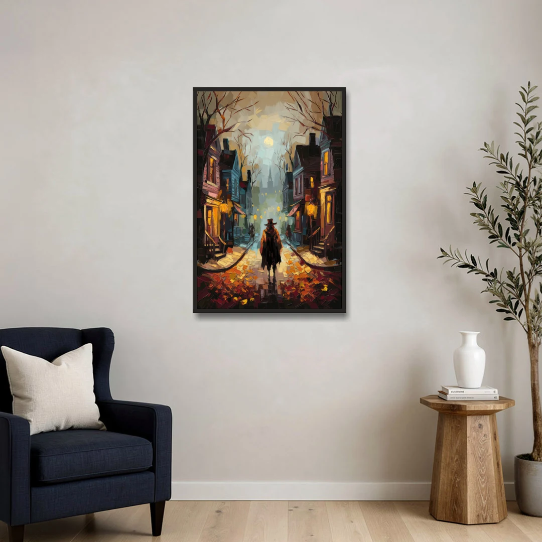 Salem Historic Downtown - Black Framed Canvas Wall Art - Sofa - 24x36