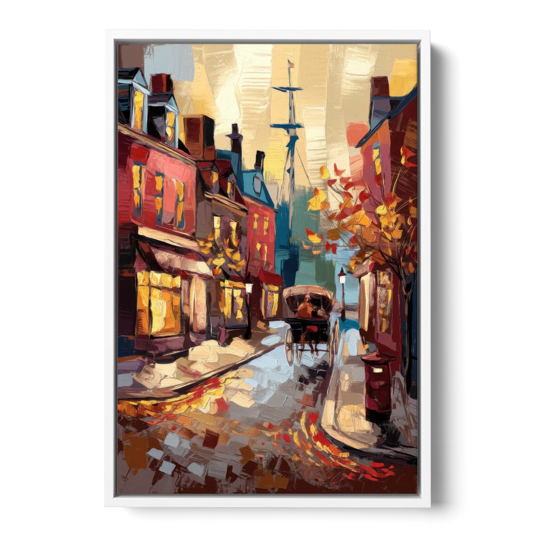 Salem New England Streets - White Framed Canvas Wall Art - Front