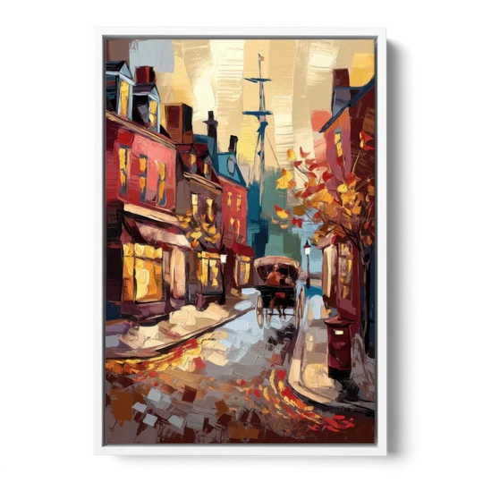 Salem New England Streets - White Framed Canvas Wall Art - Front