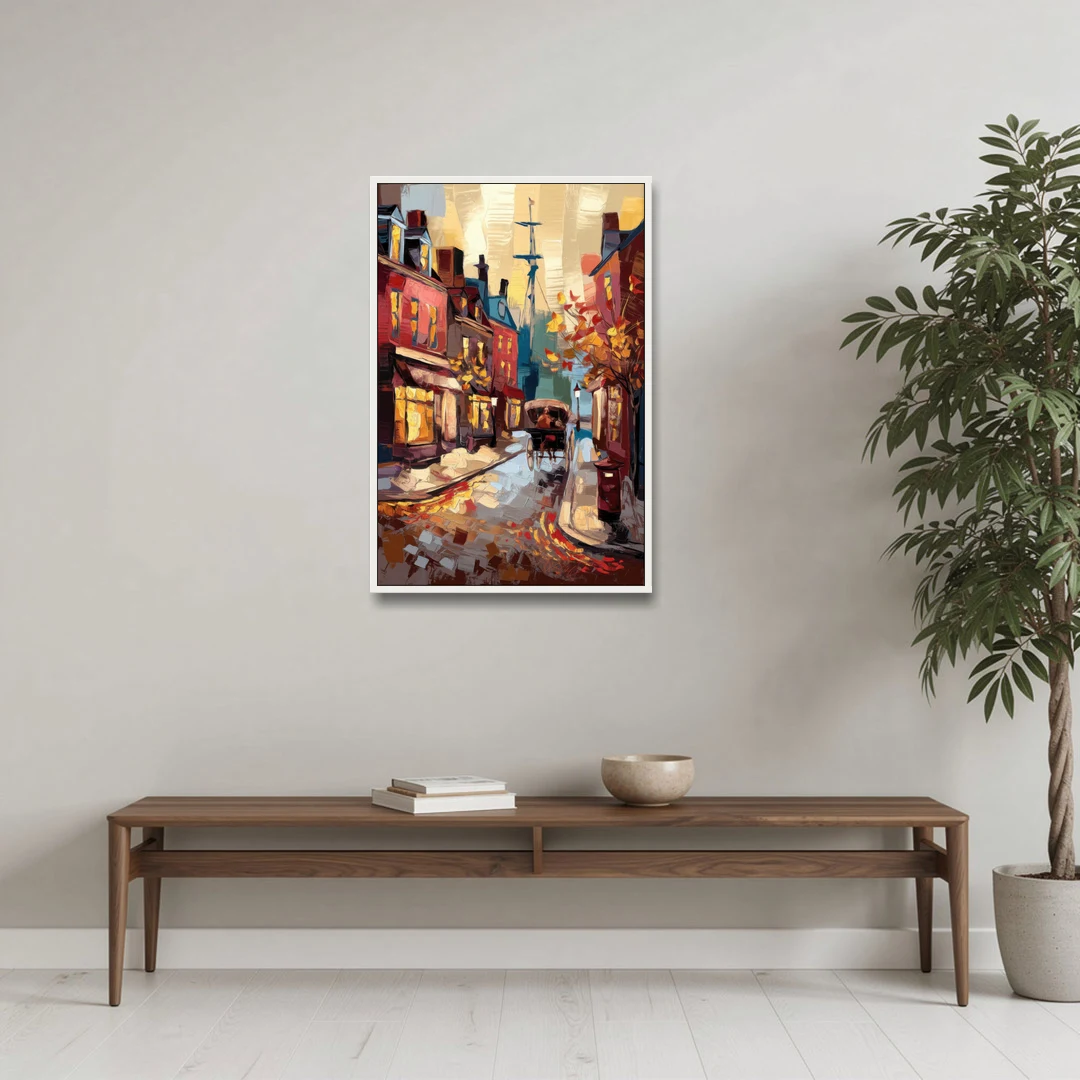 Salem New England Streets - White Framed Canvas Wall Art - Coffee Table - 24x36