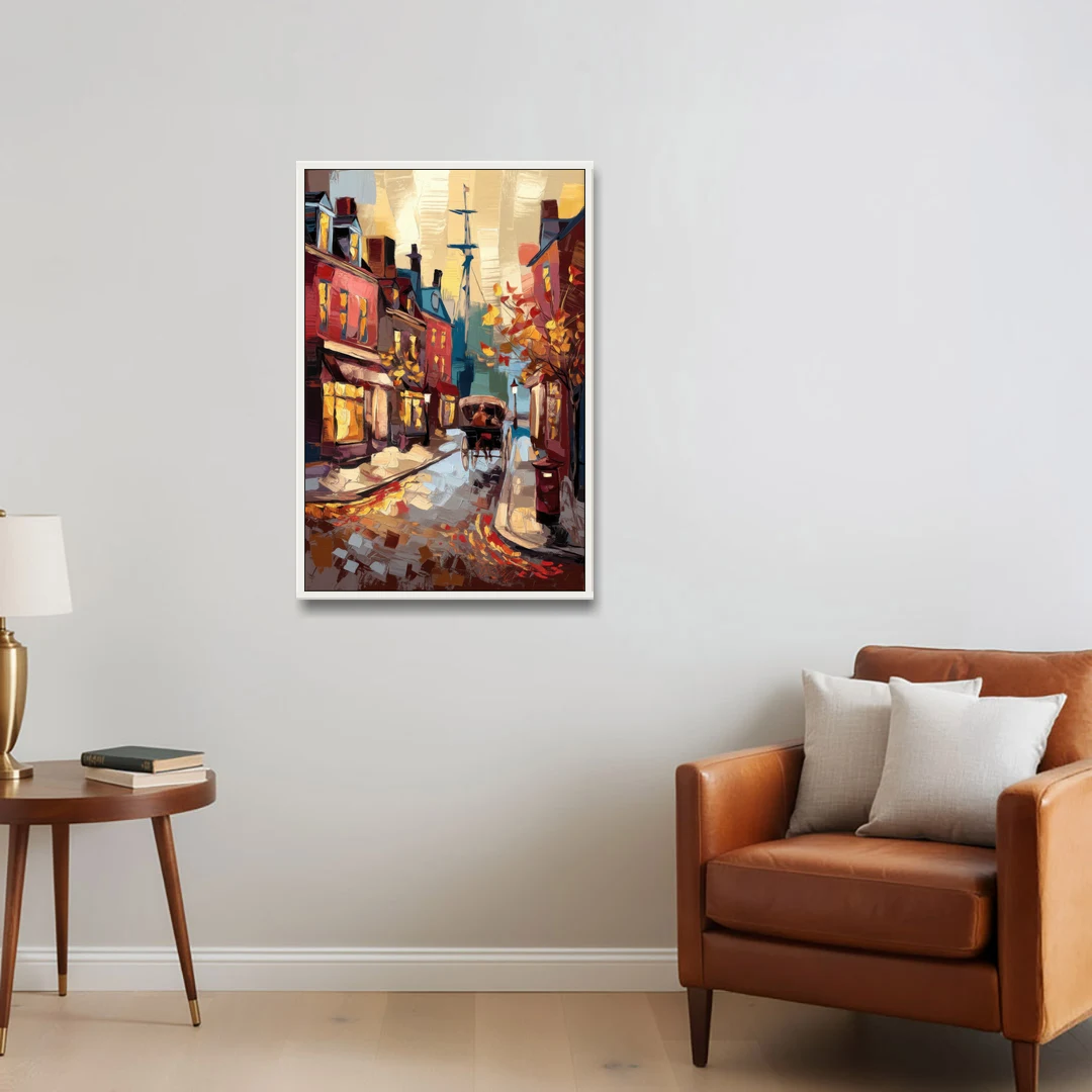 Salem New England Streets - White Framed Canvas Wall Art - Sofa - 24x36