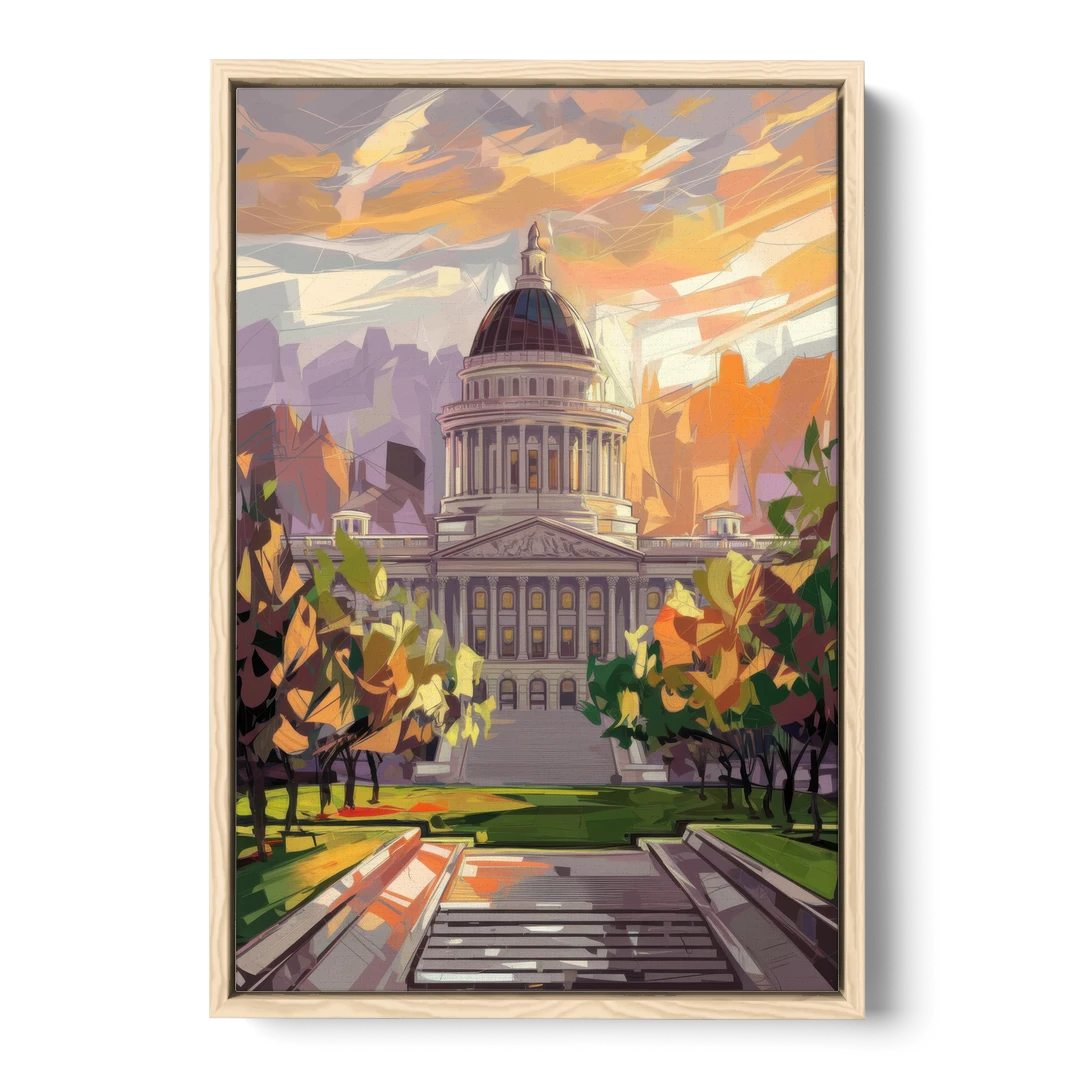 Salt Lake City Capitol Building - Oak Framed Canvas Wall Art - Front