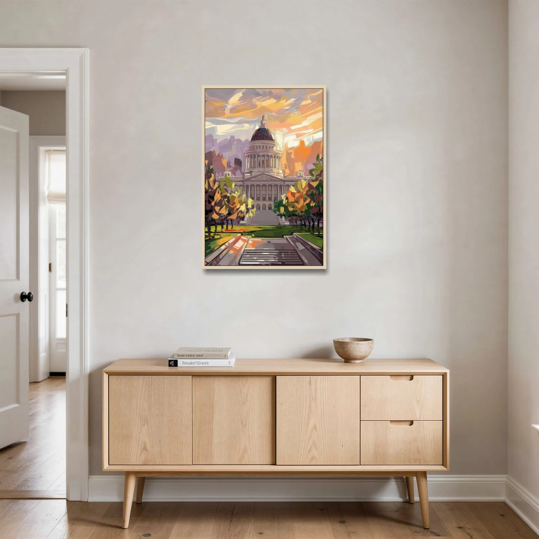 Salt Lake City Capitol Building - Oak Framed Canvas Wall Art - Coffee Table - 24x36