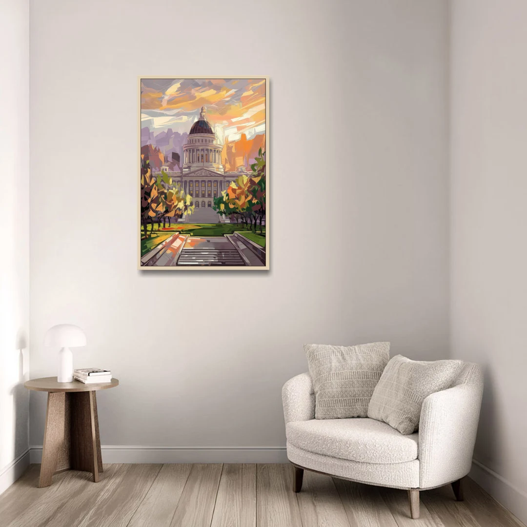 Salt Lake City Capitol Building - Oak Framed Canvas Wall Art - Sofa - 24x36
