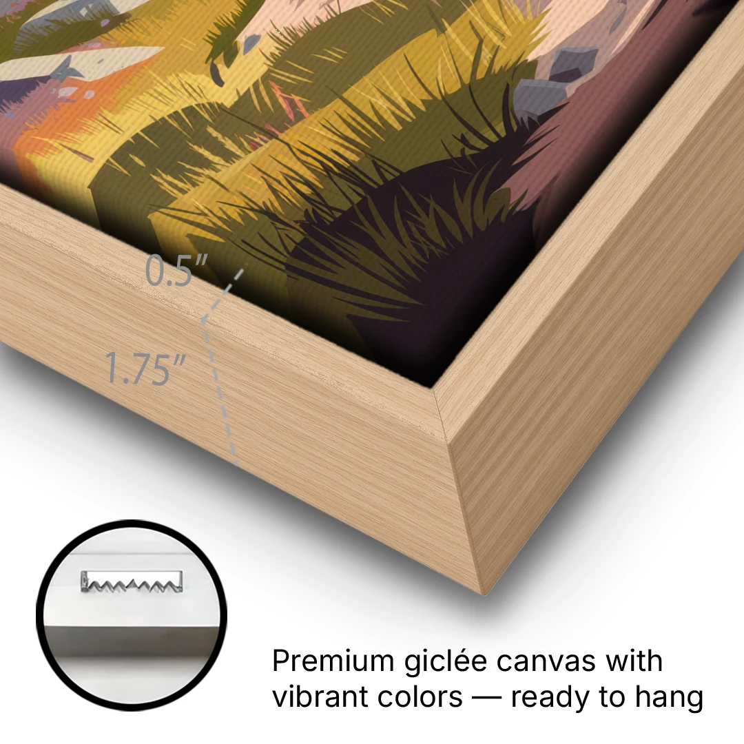 Salt Lake City Nature Trails - Oak Framed Canvas Wall Art - Gallery Wrap Corner