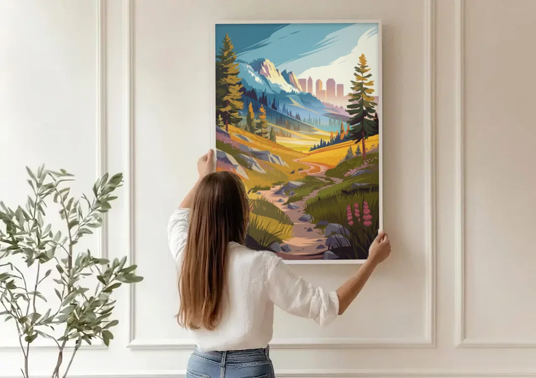 Salt Lake City Nature Trails canvas wall art being hung on a paneled wall