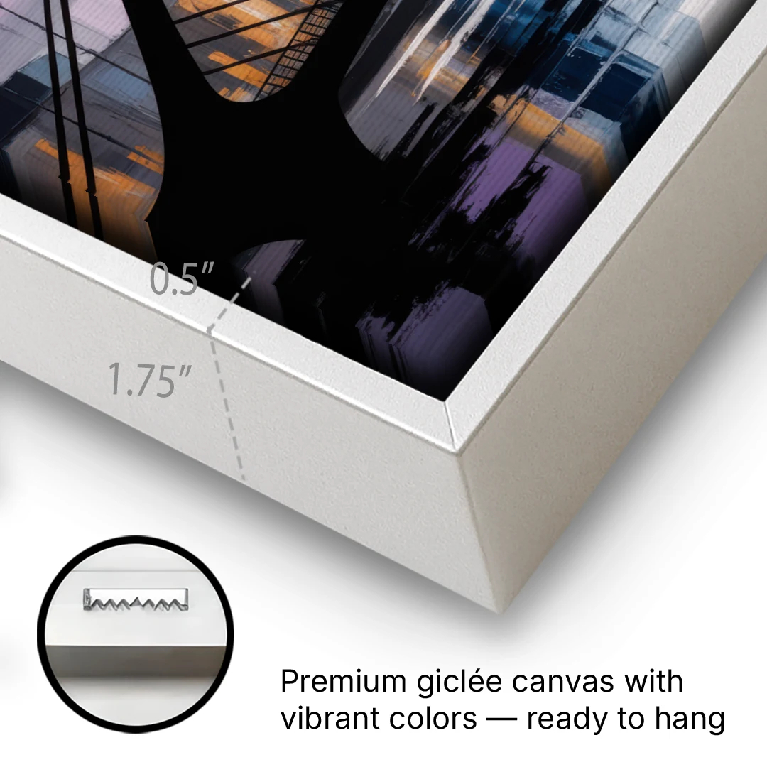 Samuel Beckett Bridge Silhouette - White Framed Canvas Wall Art - Gallery Wrap Corner