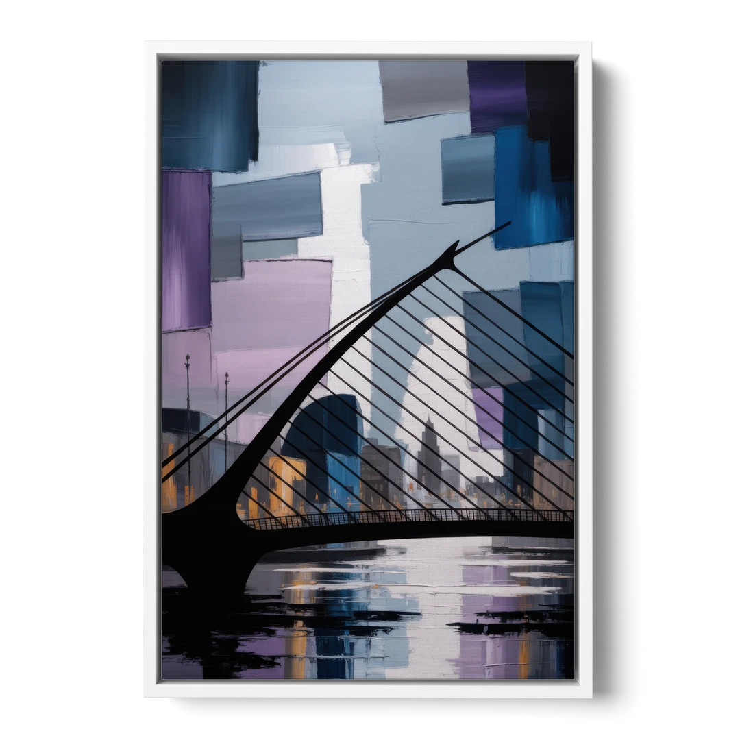 Samuel Beckett Bridge Silhouette - White Framed Canvas Wall Art - Front