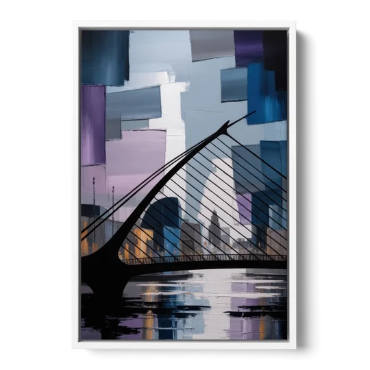 Samuel Beckett Bridge Silhouette - White Framed Canvas Wall Art - Front