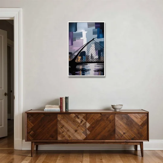 Samuel Beckett Bridge Silhouette - White Framed Canvas Wall Art - Coffee Table - 24x36