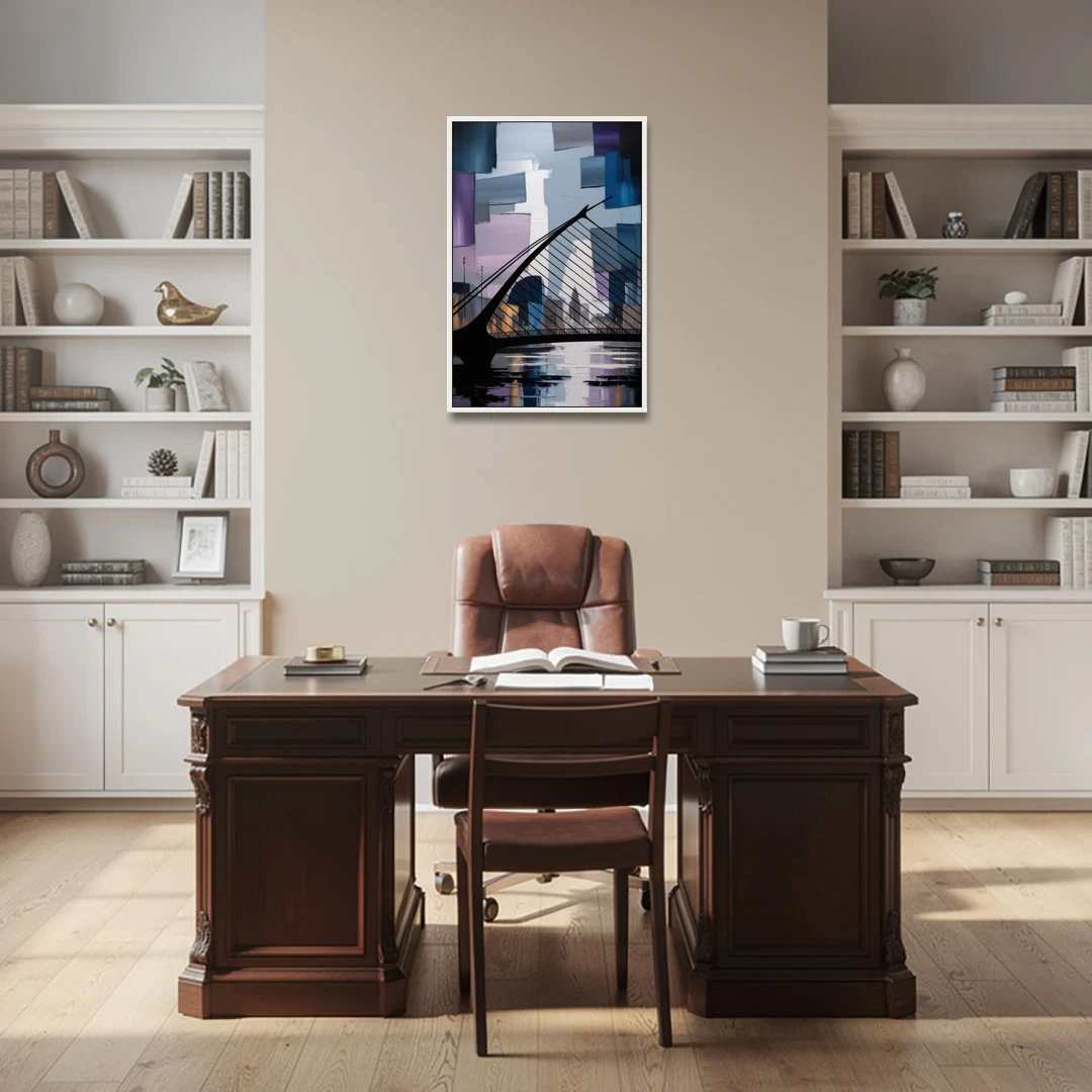 Samuel Beckett Bridge Silhouette - White Framed Canvas Wall Art - Office - 24x36
