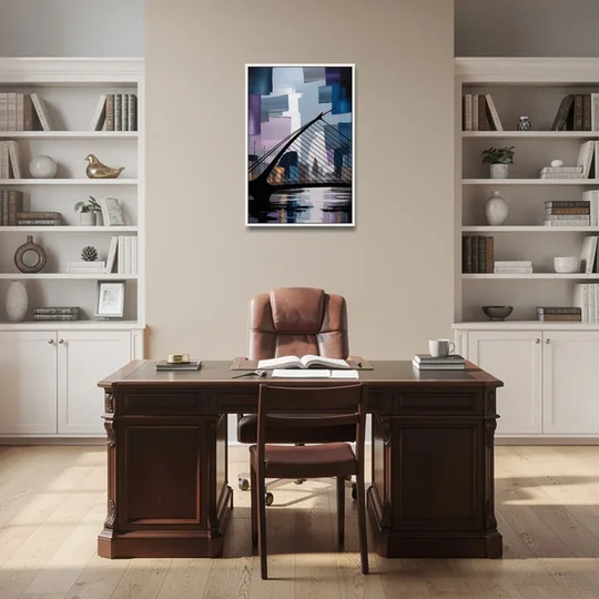 Samuel Beckett Bridge Silhouette - White Framed Canvas Wall Art - Office - 24x36