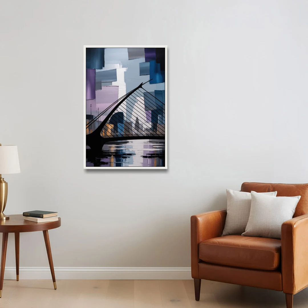 Samuel Beckett Bridge Silhouette - White Framed Canvas Wall Art - Sofa - 24x36