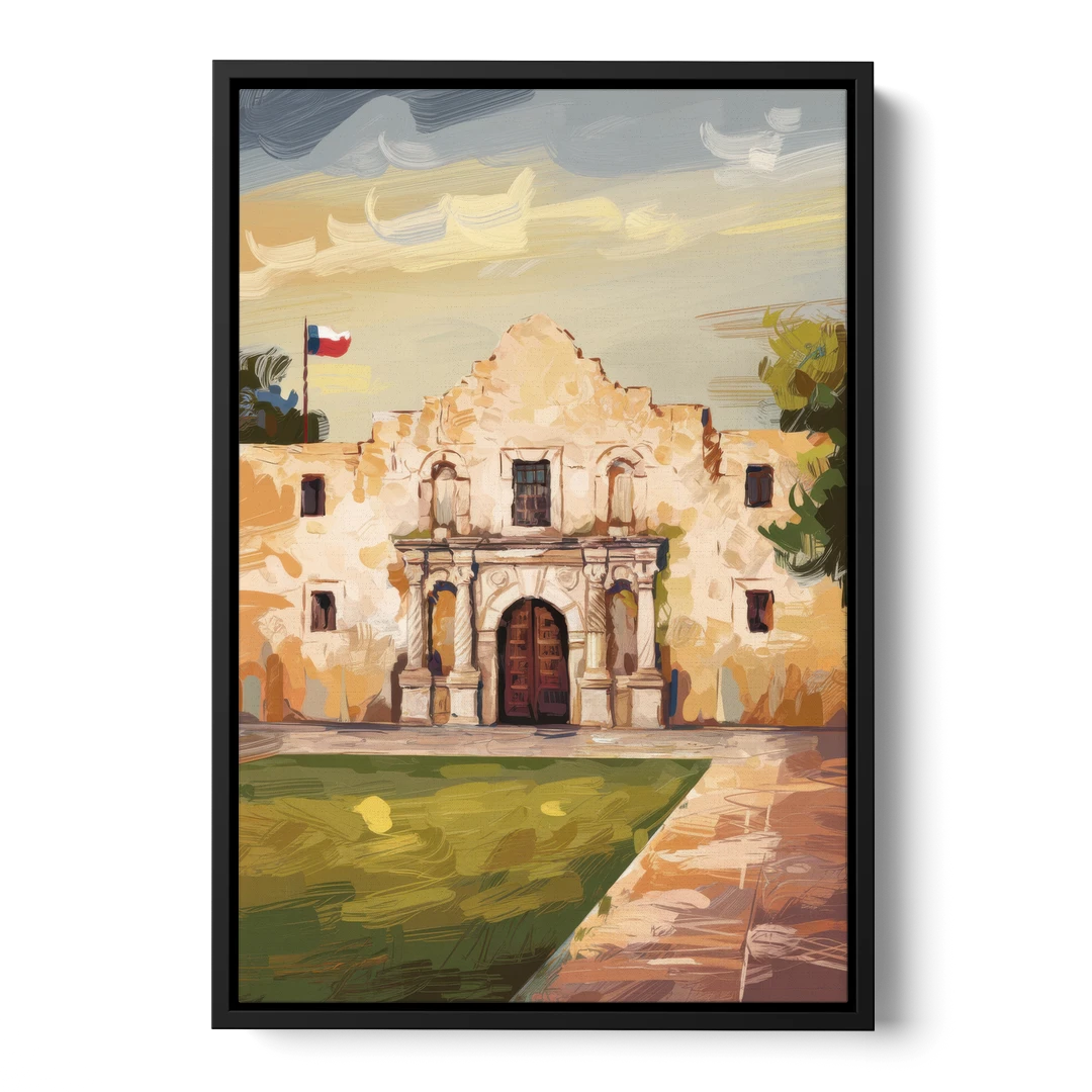 San Antonio Alamo Tribute - Black Framed Canvas Wall Art - Front