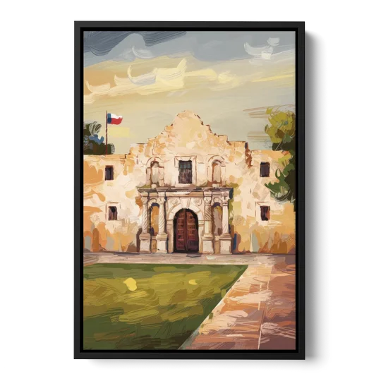 San Antonio Alamo Tribute - Black Framed Canvas Wall Art - Front