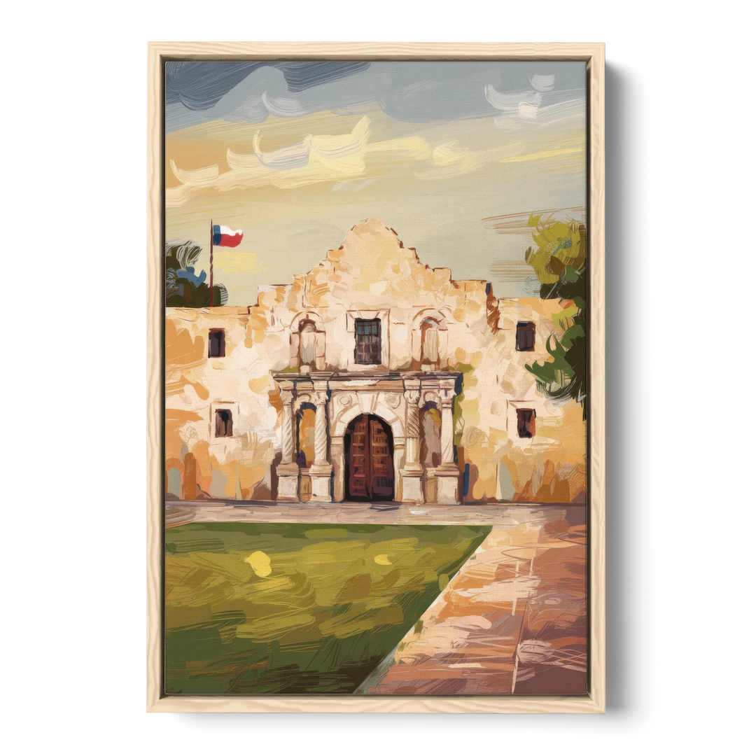 San Antonio Alamo Tribute - Oak Framed Canvas Wall Art - Front
