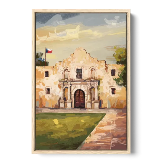 San Antonio Alamo Tribute - Oak Framed Canvas Wall Art - Front