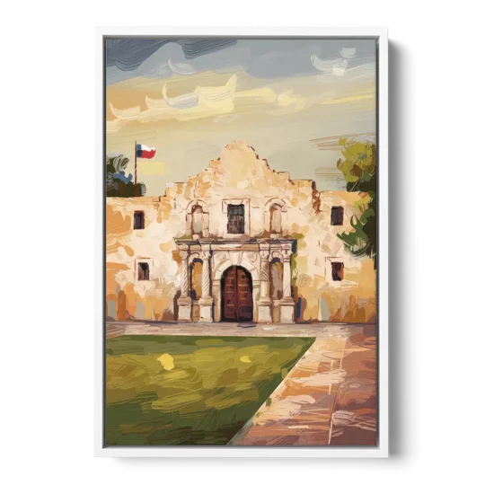 San Antonio Alamo Tribute - White Framed Canvas Wall Art - Front