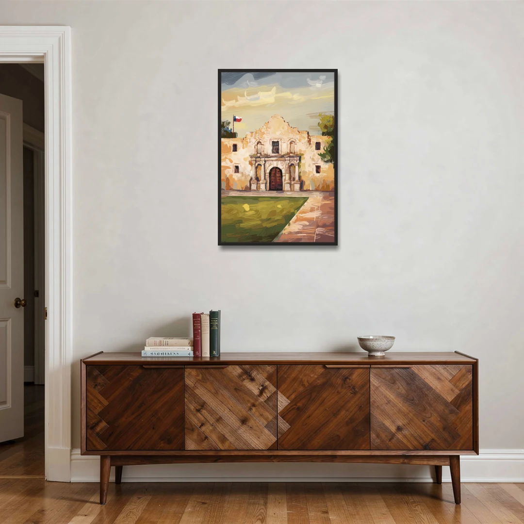 San Antonio Alamo Tribute - Black Framed Canvas Wall Art - Coffee Table - 24x36