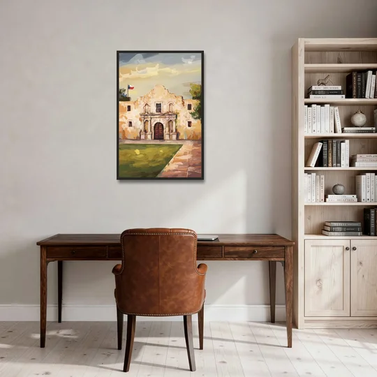 San Antonio Alamo Tribute - Black Framed Canvas Wall Art - Office - 24x36