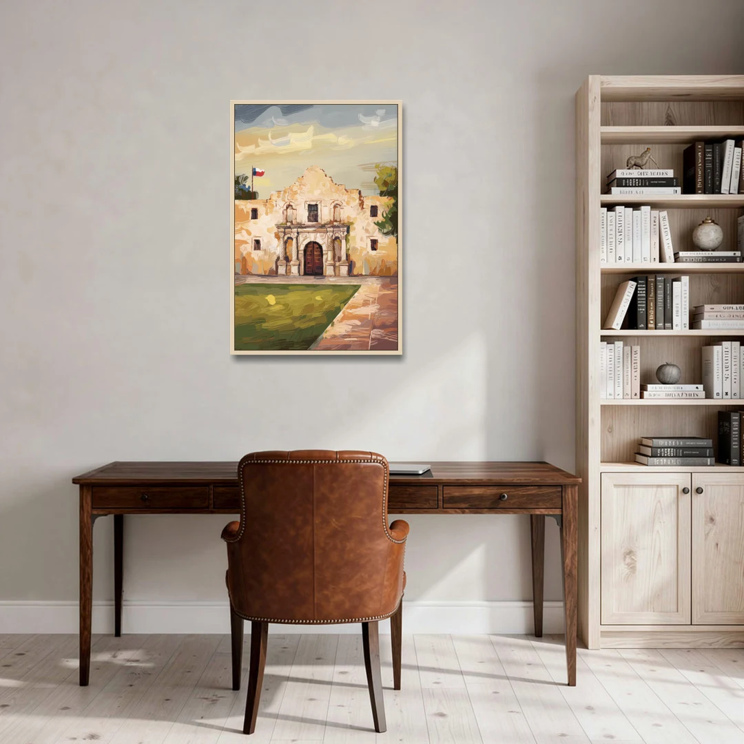 San Antonio Alamo Tribute - Oak Framed Canvas Wall Art - Office - 24x36
