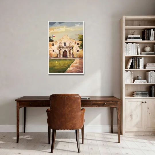 San Antonio Alamo Tribute - White Framed Canvas Wall Art - Office - 24x36