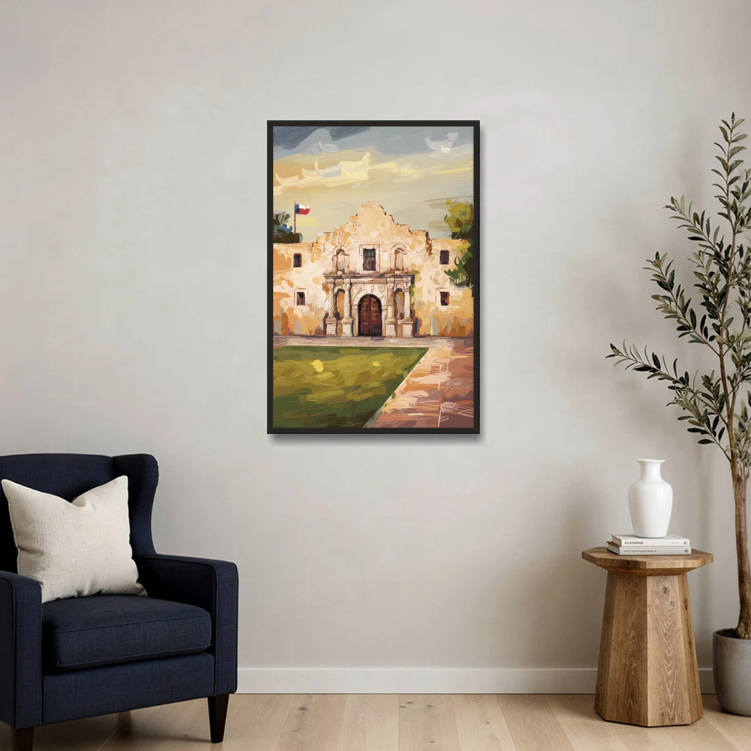 San Antonio Alamo Tribute - Black Framed Canvas Wall Art - Sofa - 24x36