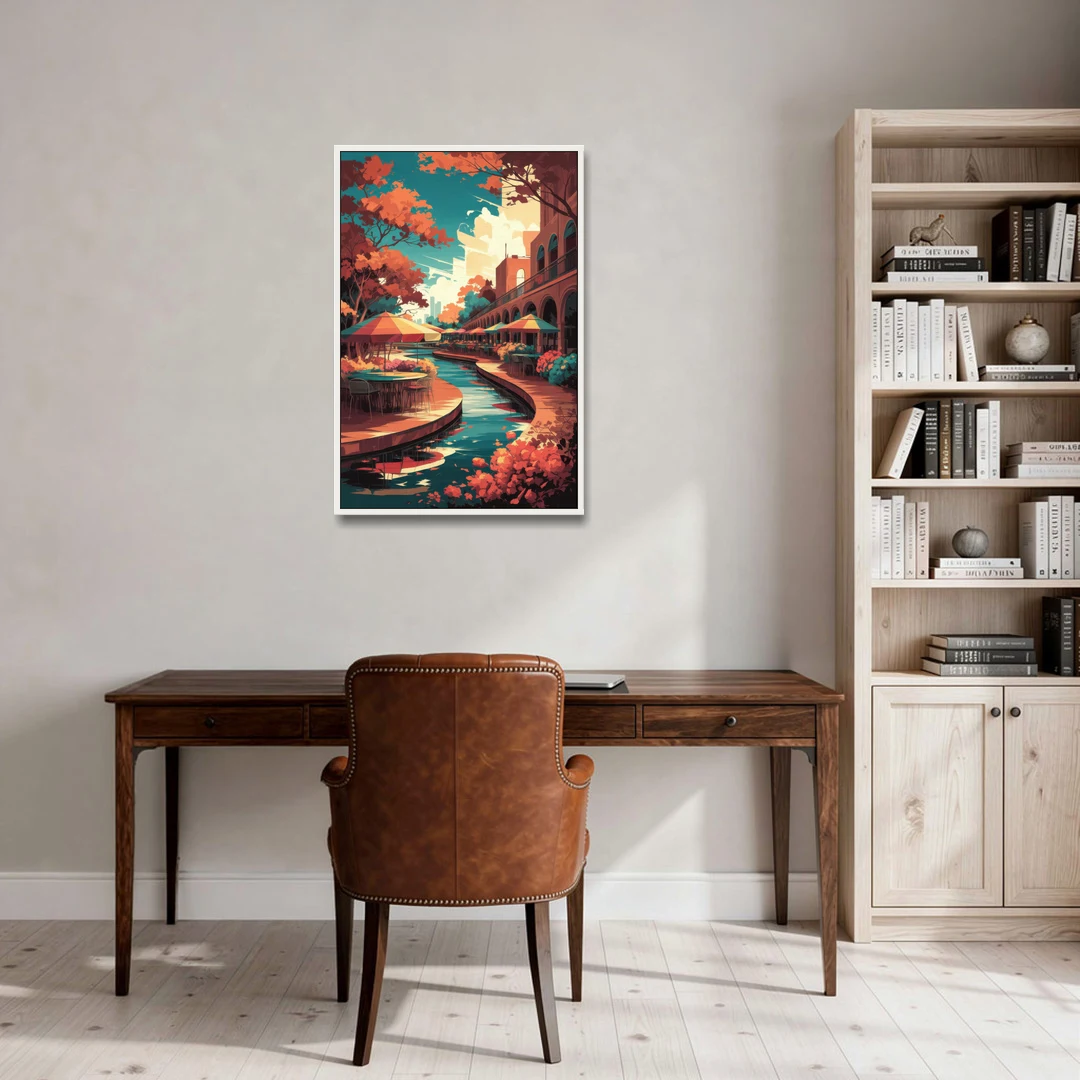 San Antonio Cultural Heritage - White Framed Canvas Wall Art - Office - 24x36